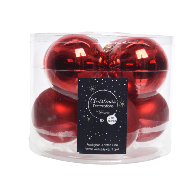 Lot de 8 boules de Noël rouge