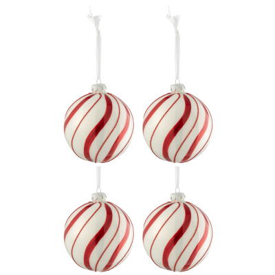 Lot de 4 boules de Noël blanc et rouge 