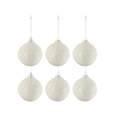 Lot de 6 boules de Noël blanches à paillettes