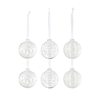 Lot de 6 boules de Noël transparentes à motifs pailletés 