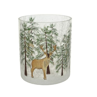 Photophore verre craquele sapins et cerf M