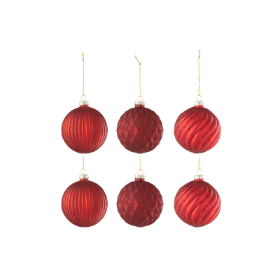 Lot de 6 boules de Noël rouge 