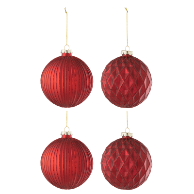 Lot de 4 boules de Noël rouge L 