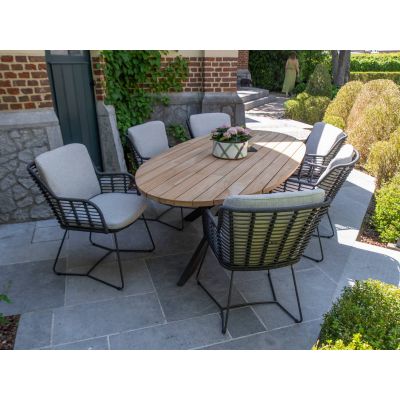 Ensemble de jardin Prado Ellips/Fabrice : table ovale 240 x 115 cm + 6 fauteuils 