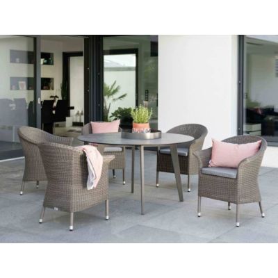 Ensemble de jardin avec table ronde anthracite Ø 134cm + 4 fauteuils en tressé Glen