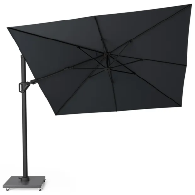 Parasol déporté Challenger T2 premium 3x3m toile Jet Black et mât noir mat + pied Modena 90kg