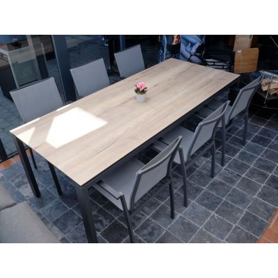 Ensemble de jardin Goa/Torino : Table HPL 220 x 95 cm + 6 fauteuils